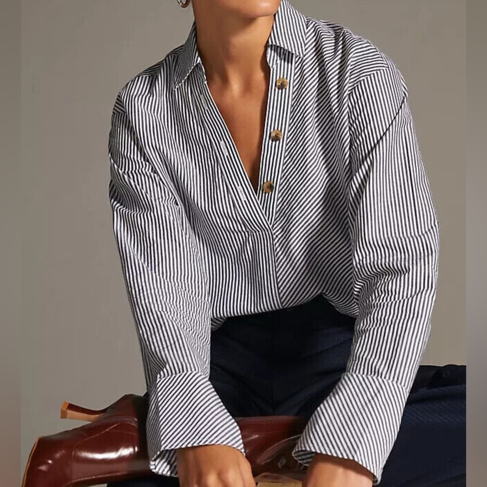 Maeve Anthropologie Blue and White Wide cuff XS Shirt / Blouse